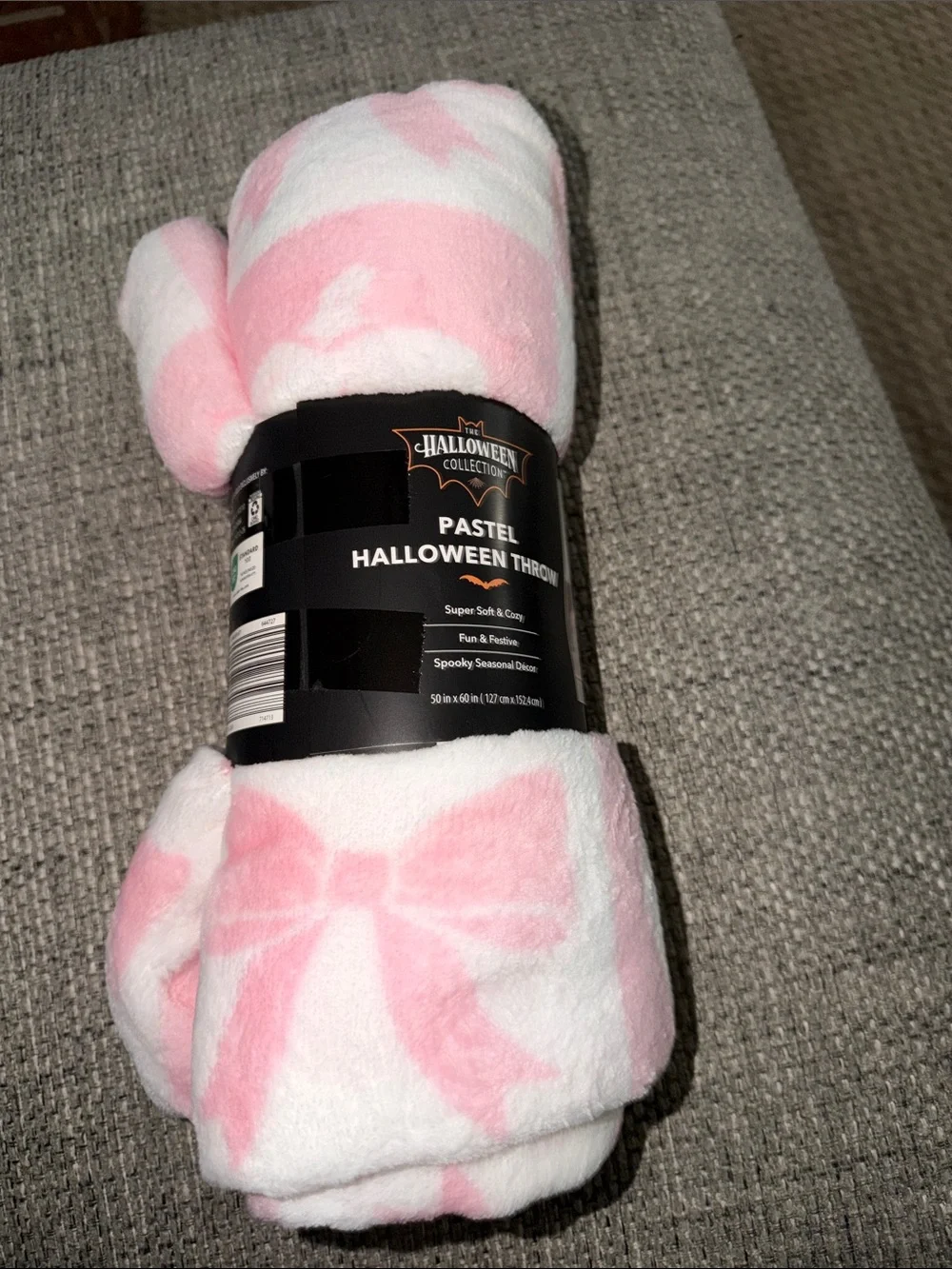 Pastel Pink & White Halloween Throw Blanket -